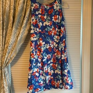 Blue Floral Lighweight Sleeveless A-Line Dress